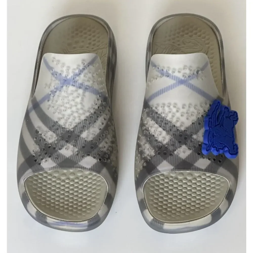 Burberry Mens Stingray Rubber Lichen IP Check Sandals 14 (47) 8088962 NIB $550